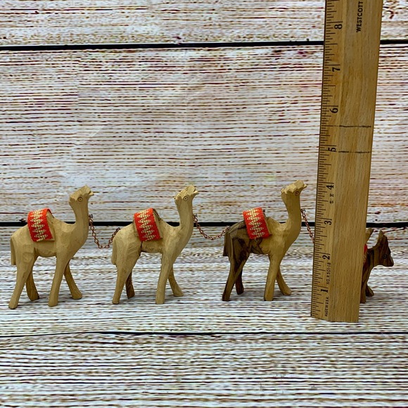 Vintage Hand Carved Olive Wood Camel Train The Holy Land Bethlehem‎ Souvenir - Picture 3 of 11